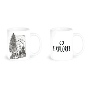 "Go explore"  Сeramic Mugs. You can choose the shape and volume