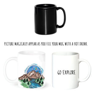"go explore"  Сeramic magic Mugs. You can choose the shape and volume