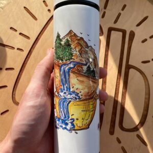 ”tea in the mountains” Thermos Bottle. You can choose the shape and volume