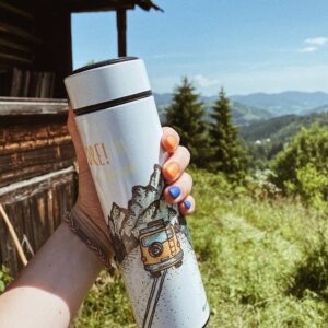 “Go explore” Thermos Bottle. You can choose the shape and volume