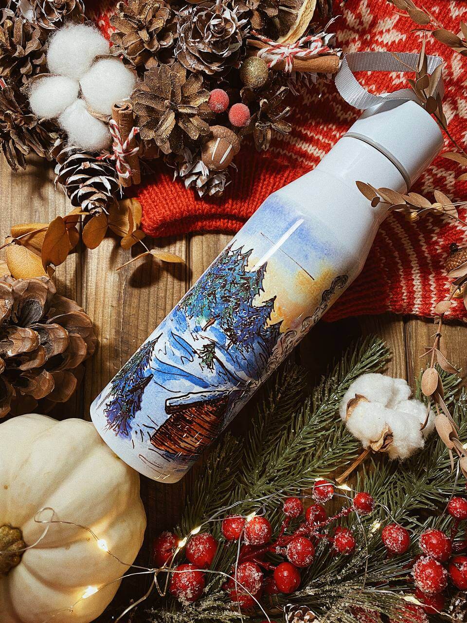 "Winter House" Thermos Bottle. You can choose the shape and volume - Image 4