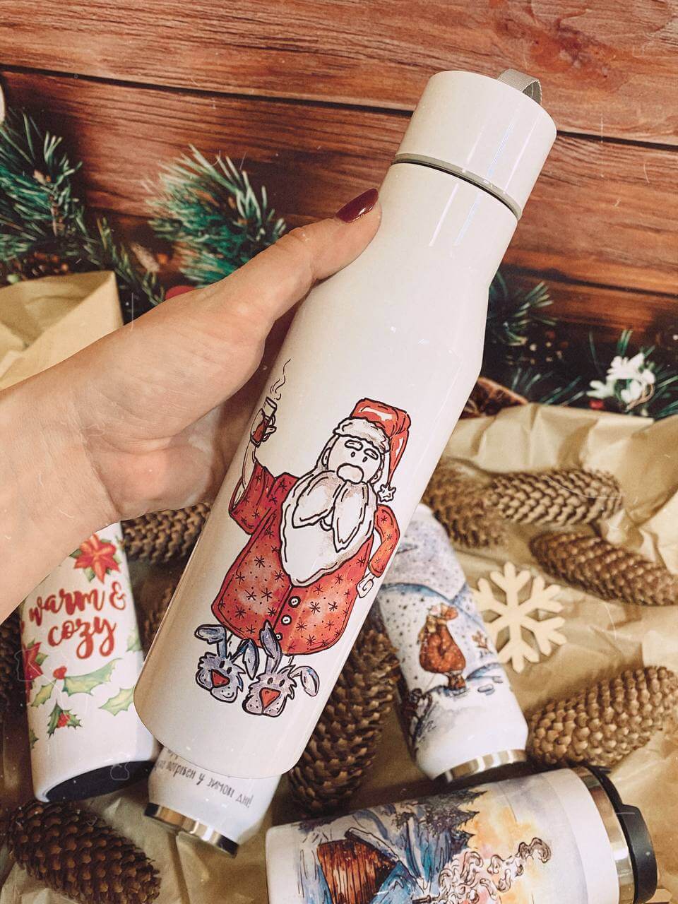 "Ho-Ho-HO" Thermos Bottle. You can choose the shape and volume