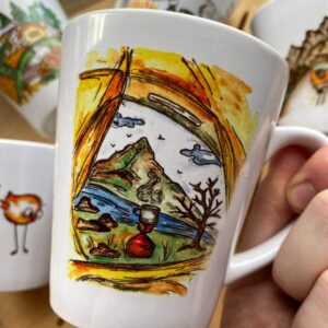 "tent"  Сeramic Mugs. You can choose the shape and volume