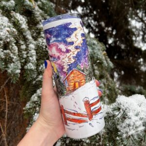"Cabin 3" Vacuum Insulated Coffee Mugs. You can choose the shape and volume