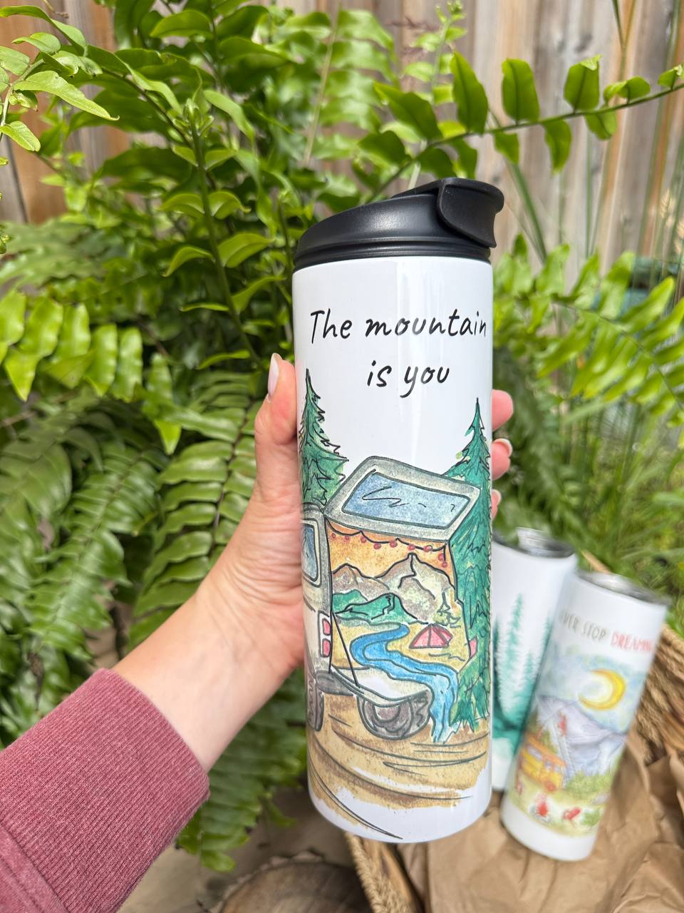"the mountain is you" Vacuum Insulated Coffee Mugs. You can choose the shape and volume